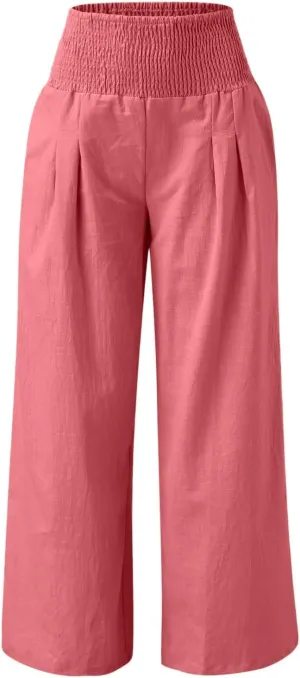 Wide Leg Pants for Women with Pockets Casual High Waisted Straight Leg Palazzo Pant Loose Solid Lounge Trousers
