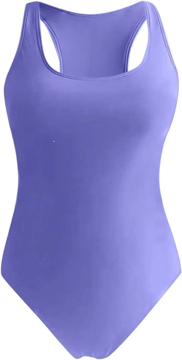 Women Athletic One Piece Swimsuit Sporty Racerback Tummy Control Bathing Suits Backless Full Coverage Modest Swimwear