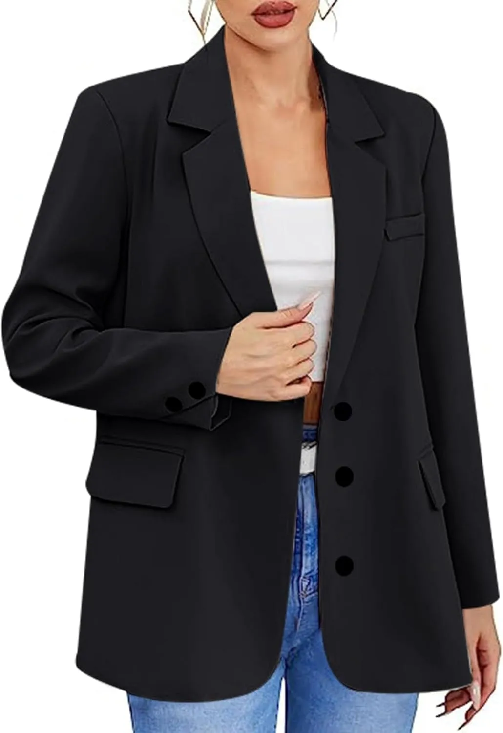 Women Blazers Fashion Dressy Tweed Women's Suit Cropped Dressy Trendy Blazers Pluse Size With Pockets Cardigan