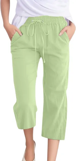 Women Comfortable High Waisted Wide Leg Pants Drawstring Elastic Trousers Comfy Straight Leg Long Pants with Pockets