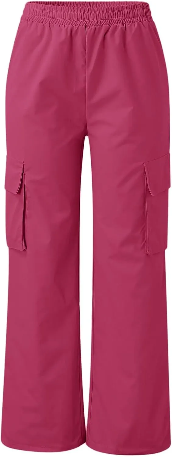 Women High Waisted Wide Leg Cargo Pants Button Down Loose Casual Trendy Work Trousers with 2 Pockets