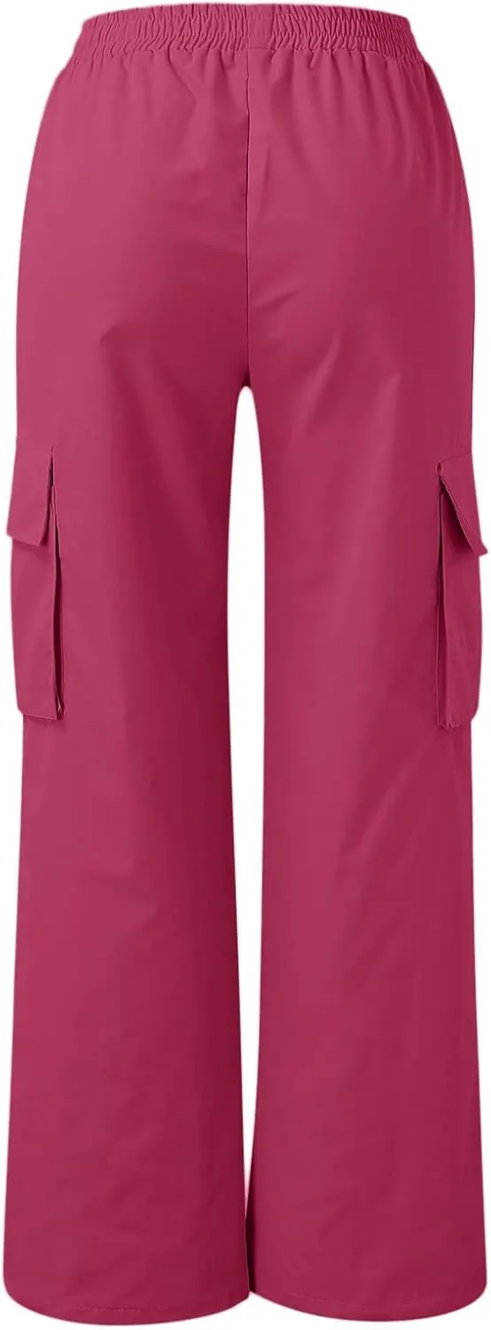 Women High Waisted Wide Leg Cargo Pants Button Down Loose Casual Trendy Work Trousers with 2 Pockets