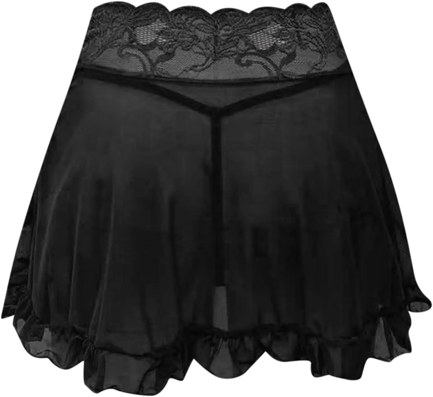 Women Pleated Mini Skirt Sexy Lace Ruffle Solid See Through Sheer Micro Mini Skirt Lingerie Short Skirts