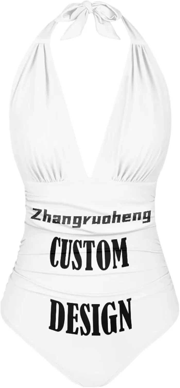 Women Tummy Control Bathing Suits Halter One Piece Swimsuits Polynesian Print Halter Push Up Bathing Suits