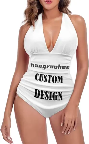 Women Tummy Control Bathing Suits Halter One Piece Swimsuits Polynesian Print Halter Push Up Bathing Suits