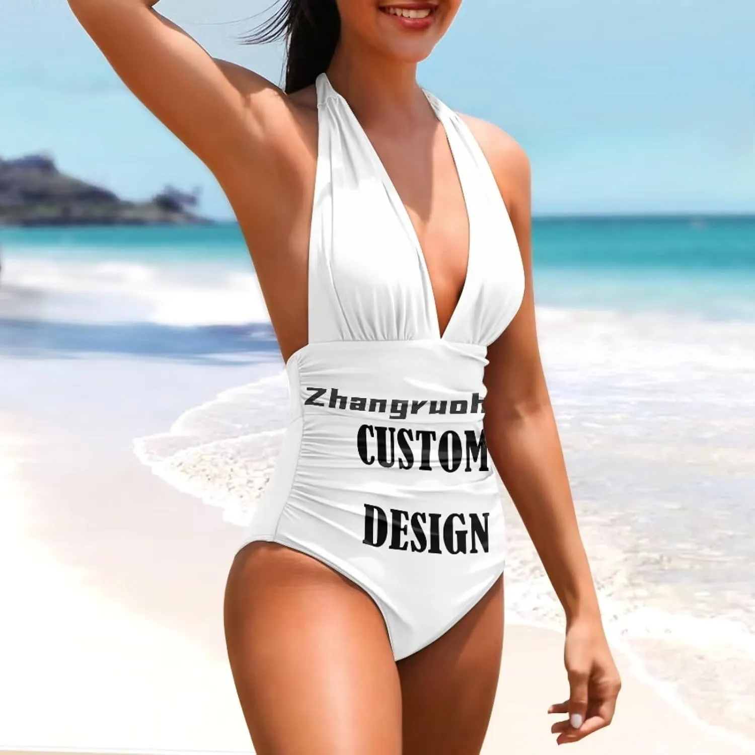 Women Tummy Control Bathing Suits Halter One Piece Swimsuits Polynesian Print Halter Push Up Bathing Suits