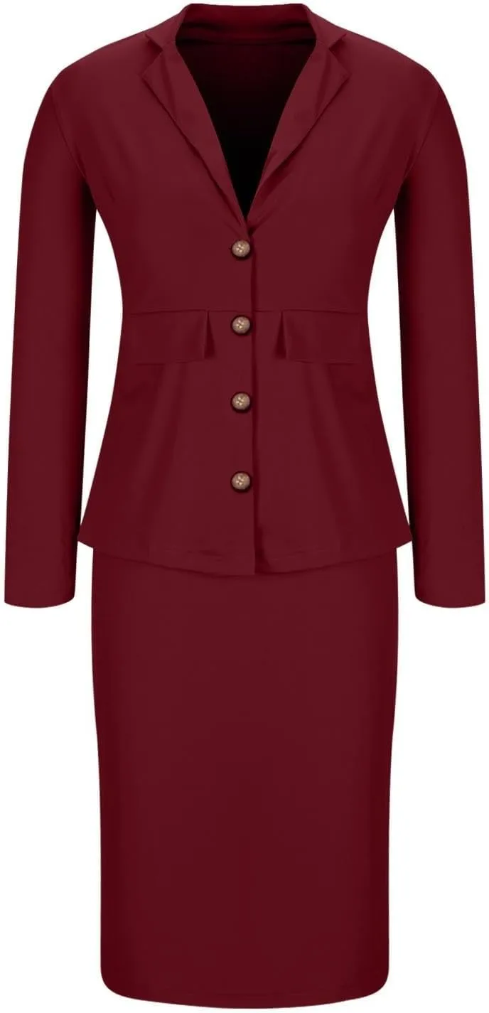 Women Two Piece Suit Skirt Set Business Casual Long Sleeve Blazer and Pencil Skirt Blazer Sets Women 2 Piece Outfits