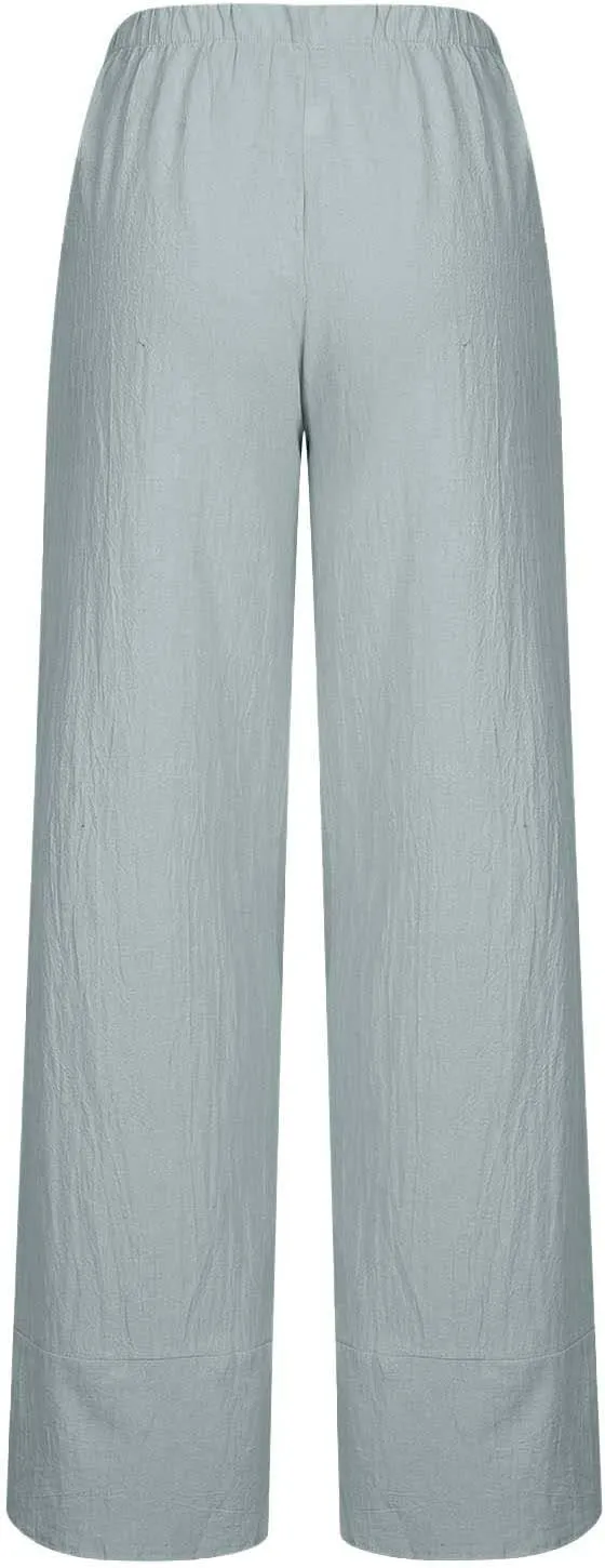 Womens 2024 Linen Pants Summer Wide Leg Pants Cropped Tulip Beach Pants Loose Casual Lounge Pants Trousers