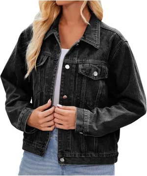 Women's Basic Jean Jackets Long Sleeve Button Down Distressed Denim Jackets Jean Coat 2024 Trendy Trucker Jackets