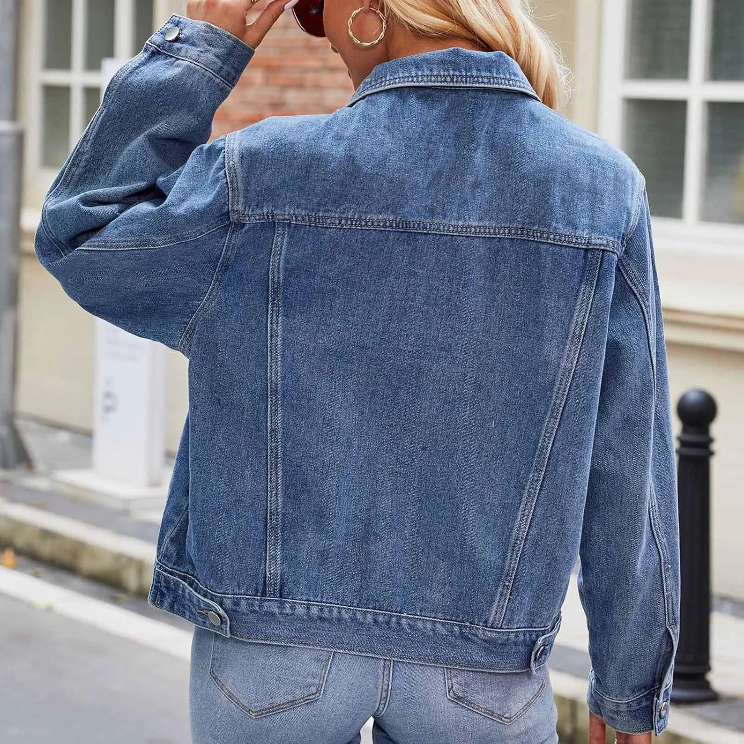 Women's Basic Jean Jackets Long Sleeve Button Down Distressed Denim Jackets Jean Coat 2024 Trendy Trucker Jackets