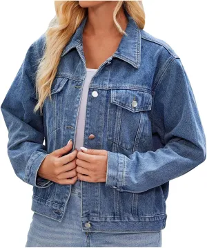 Women's Basic Jean Jackets Long Sleeve Button Down Distressed Denim Jackets Jean Coat 2024 Trendy Trucker Jackets