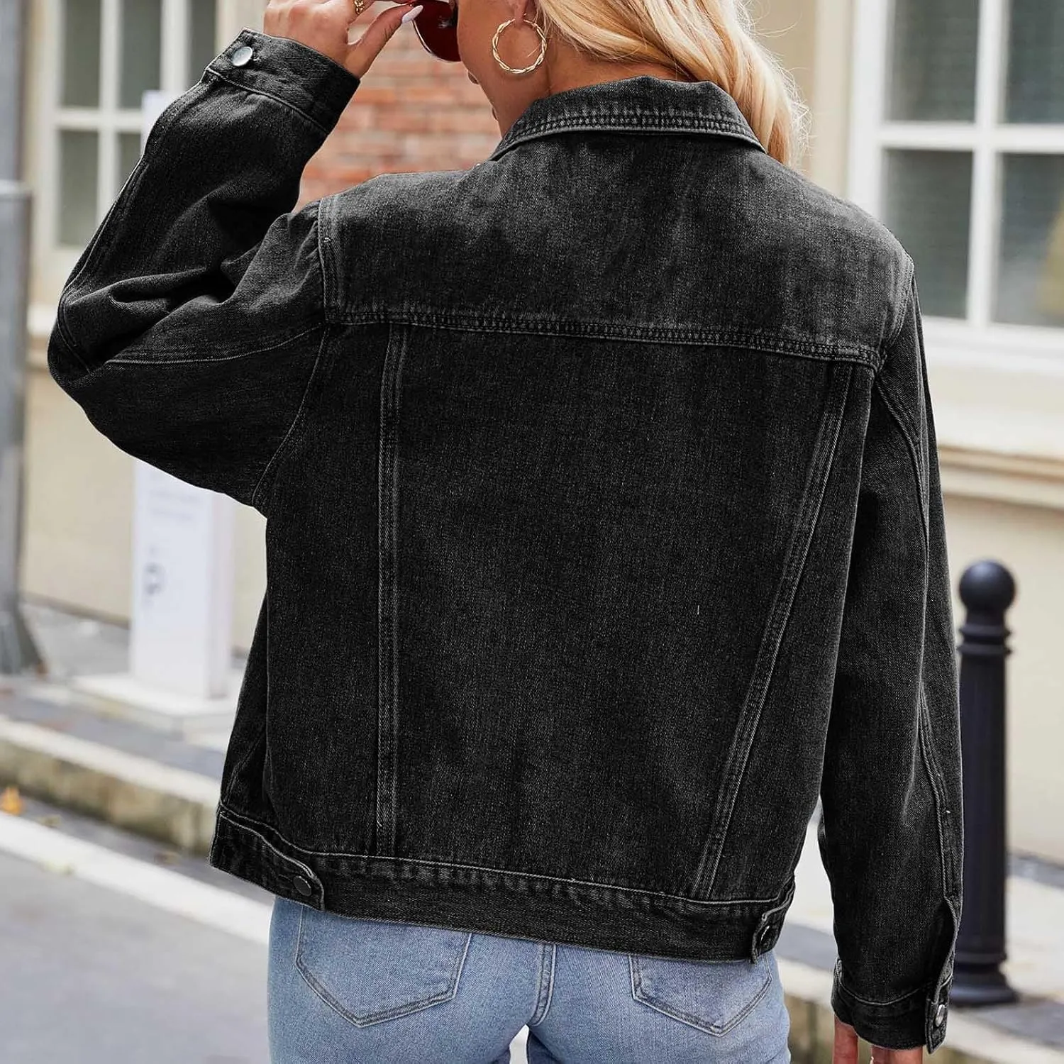 Women's Basic Jean Jackets Long Sleeve Button Down Distressed Denim Jackets Jean Coat 2024 Trendy Trucker Jackets