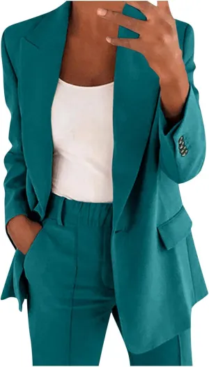 Womens Blazer Sets 2 Piece Outfits 2024 Business Outfits Dressy Casual Trendy Solid Color Business Blazer Suits
