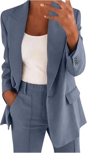 Womens Blazer Sets 2 Piece Outfits 2024 Business Outfits Dressy Casual Trendy Solid Color Business Blazer Suits