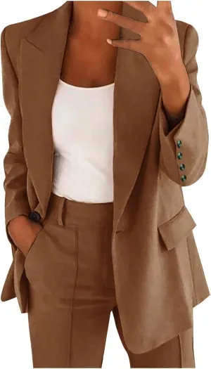 Womens Blazer Sets 2 Piece Outfits 2024 Business Outfits Dressy Casual Trendy Solid Color Business Blazer Suits