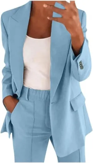Womens Blazer Sets 2 Piece Outfits 2024 Business Outfits Dressy Casual Trendy Solid Color Business Blazer Suits