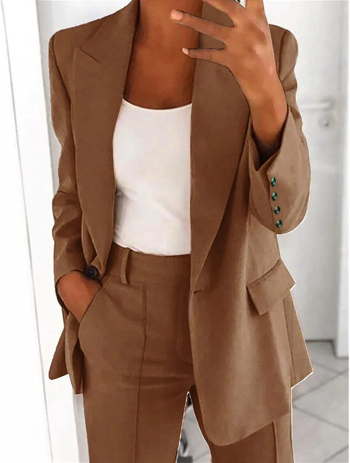 Womens Blazer Sets 2 Piece Outfits 2024 Business Outfits Dressy Casual Trendy Solid Color Business Blazer Suits