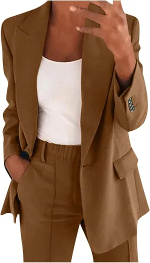 Womens Blazer Sets 2 Piece Outfits 2024 Business Outfits Dressy Casual Trendy Solid Color Business Blazer Suits