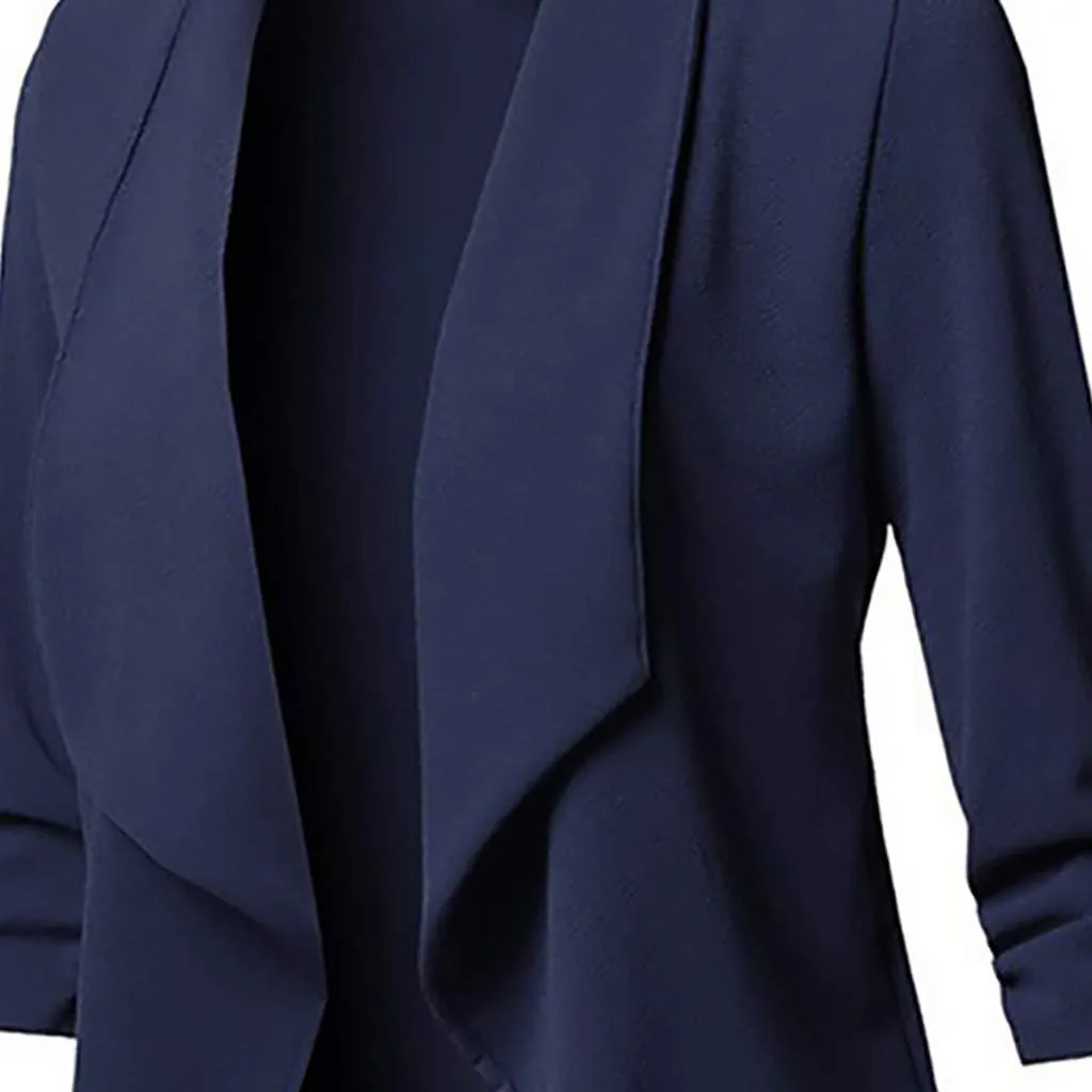 Womens Blazer Stretch 3/4 Gathered Sleeve Open Front Blazer Jackets Casual Lightweight Thin Work Office Blazers