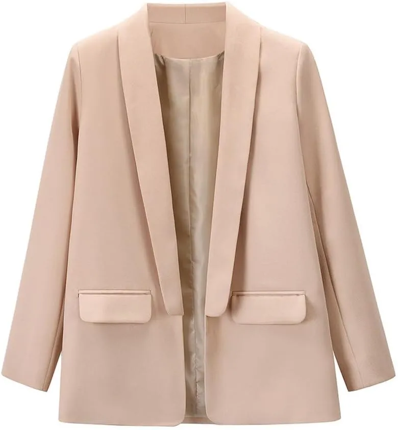 Women's Blazers Casual Lightweight Buttonless Plus Size Boyfriend Blazers Long Sleeve Slim Fit Dressy Work Blazer