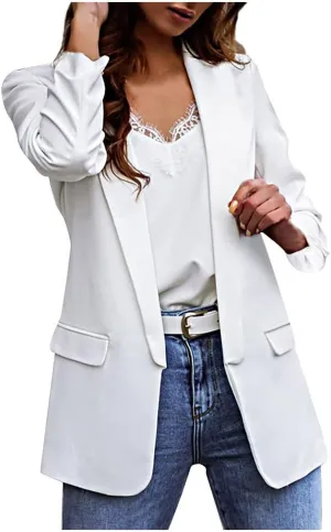 Women's Blazers Casual Lightweight Buttonless Plus Size Boyfriend Blazers Long Sleeve Slim Fit Dressy Work Blazer
