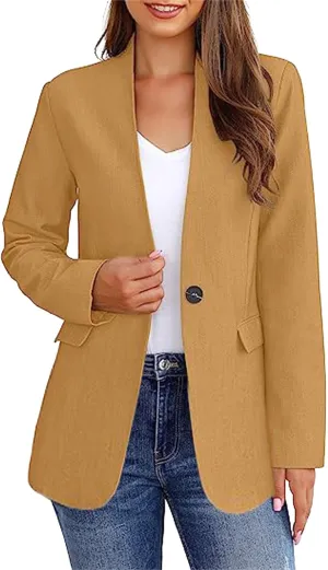 Women's Blazers Casual Lightweight Work Office Blazer Button Long Sleeve Blazers Open Front Cardigan Suit Jacket