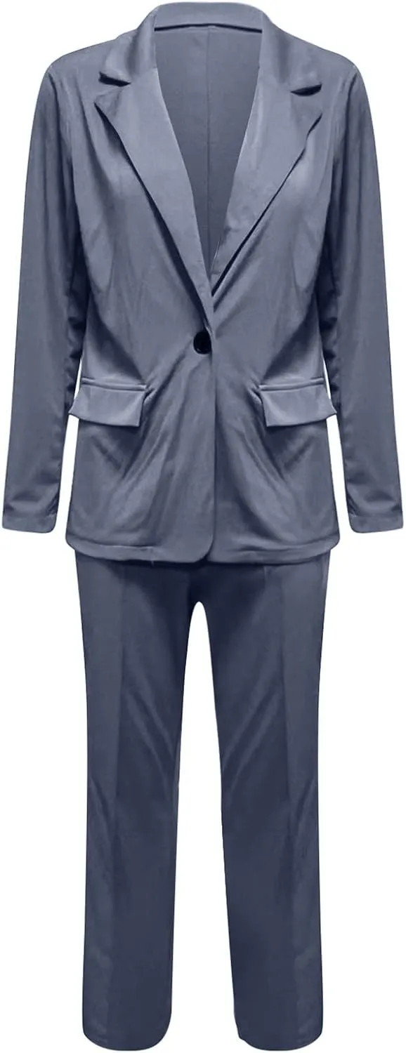 Women's Business Blazer 2 Piece Set Trendy Office Work Cardigan Outfits Casual Solid Color Coat&Pants Dressy Outfits