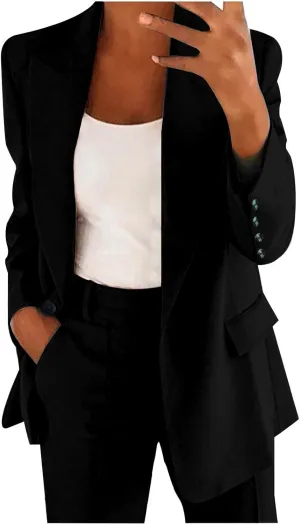 Women's Business Blazer 2 Piece Set Trendy Office Work Cardigan Outfits Casual Solid Color Coat&Pants Dressy Outfits