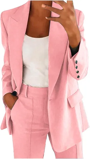 Women's Business Blazer 2 Piece Set Trendy Office Work Cardigan Outfits Casual Solid Color Coat&Pants Dressy Outfits