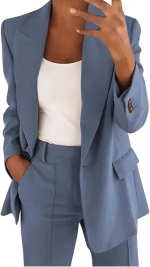 Women's Business Blazer 2 Piece Set Trendy Office Work Cardigan Outfits Casual Solid Color Coat&Pants Dressy Outfits