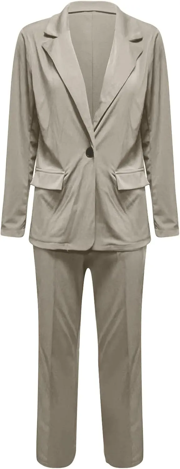 Women's Business Blazer 2 Piece Set Trendy Office Work Cardigan Outfits Casual Solid Color Coat&Pants Dressy Outfits