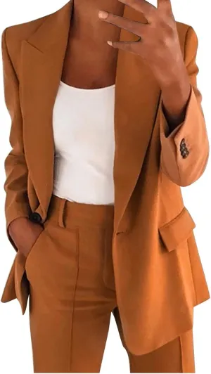 Women's Business Blazer 2 Piece Set Trendy Office Work Cardigan Outfits Casual Solid Color Coat&Pants Dressy Outfits