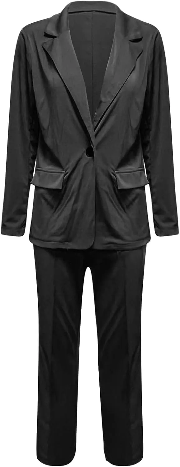 Women's Business Blazer 2 Piece Set Trendy Office Work Cardigan Outfits Casual Solid Color Coat&Pants Dressy Outfits