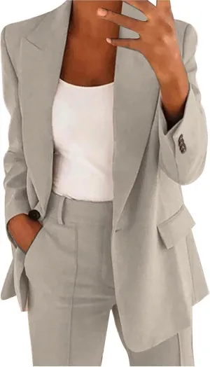 Women's Business Blazer 2 Piece Set Trendy Office Work Cardigan Outfits Casual Solid Color Coat&Pants Dressy Outfits