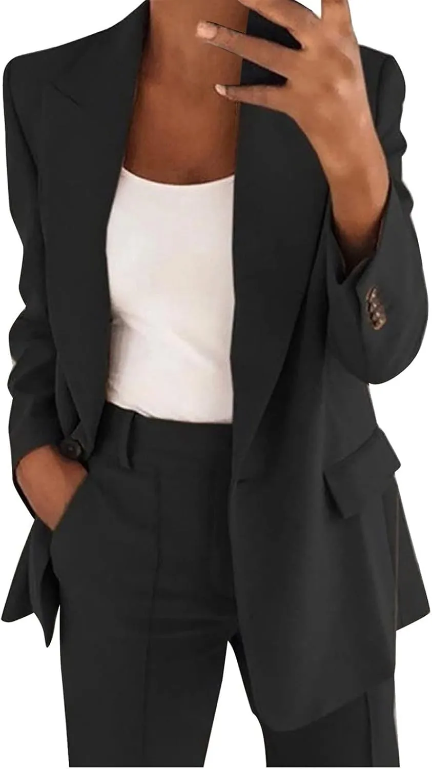 Women's Business Blazer 2 Piece Set Trendy Office Work Cardigan Outfits Casual Solid Color Coat&Pants Dressy Outfits