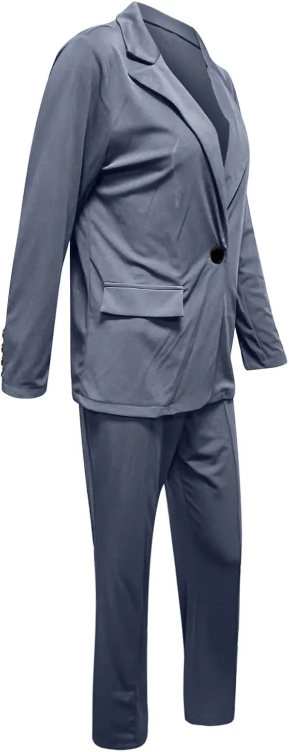 Women's Business Blazer 2 Piece Set Trendy Office Work Cardigan Outfits Casual Solid Color Coat&Pants Dressy Outfits