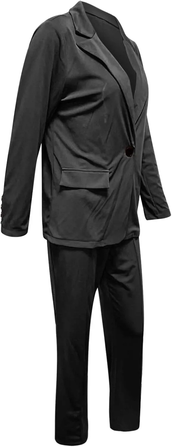 Women's Business Blazer 2 Piece Set Trendy Office Work Cardigan Outfits Casual Solid Color Coat&Pants Dressy Outfits