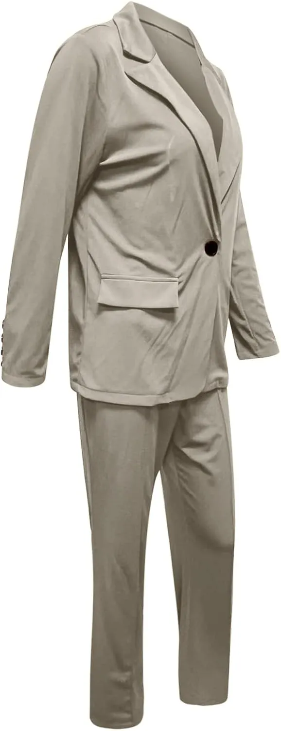 Women's Business Blazer 2 Piece Set Trendy Office Work Cardigan Outfits Casual Solid Color Coat&Pants Dressy Outfits