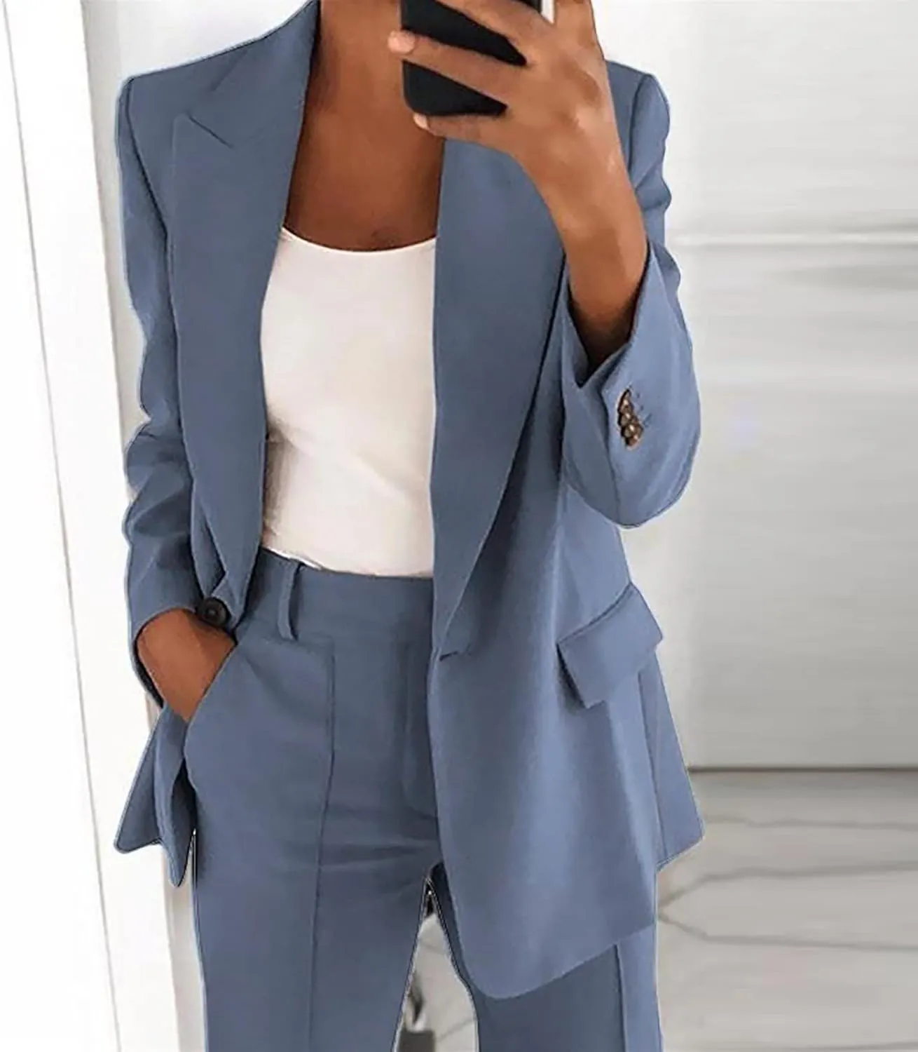 Women's Business Blazer 2 Piece Set Trendy Office Work Cardigan Outfits Casual Solid Color Coat&Pants Dressy Outfits