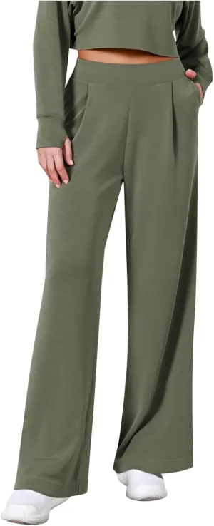 Womens Cargo Sweatpants Winter Sexy Work Palazzo with Pockets High Waisted Straight Leg