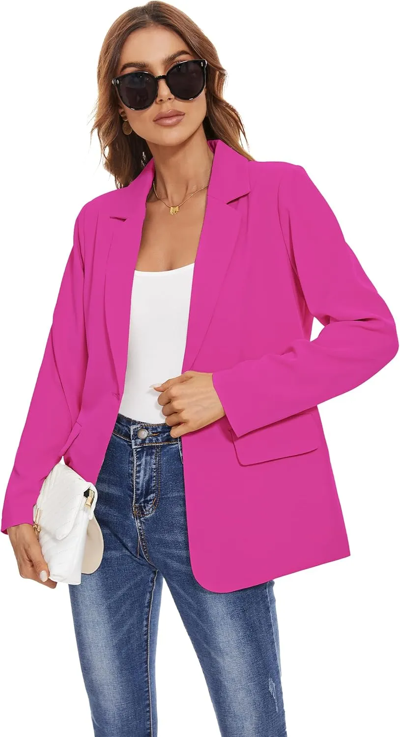 Women's Casual Blazers Long Sleeve Open Front Lapel Collar Work Office Blazers Jacket with Pockets