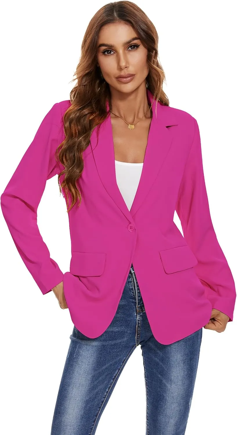 Women's Casual Blazers Long Sleeve Open Front Lapel Collar Work Office Blazers Jacket with Pockets