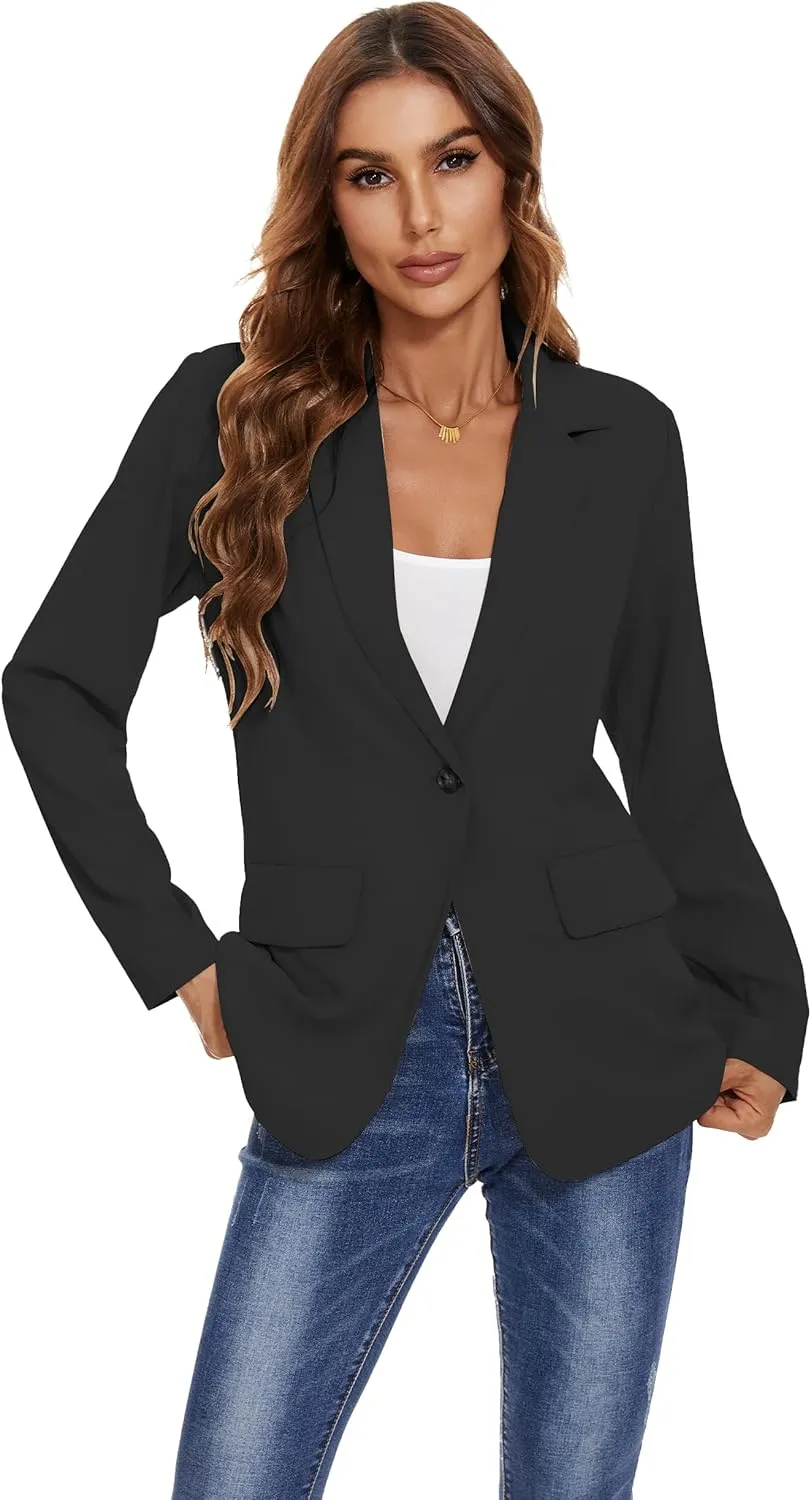 Women's Casual Blazers Long Sleeve Open Front Lapel Collar Work Office Blazers Jacket with Pockets