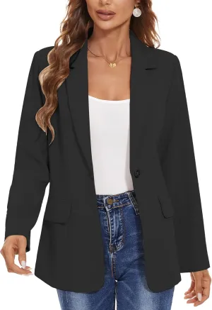Women's Casual Blazers Long Sleeve Open Front Lapel Collar Work Office Blazers Jacket with Pockets