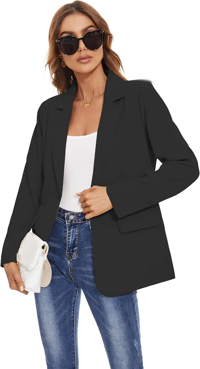 Women's Casual Blazers Long Sleeve Open Front Lapel Collar Work Office Blazers Jacket with Pockets