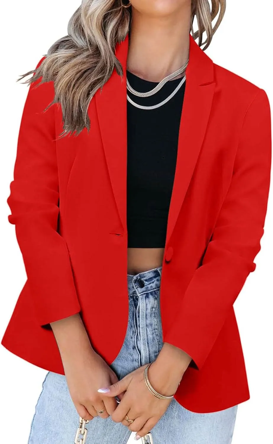 Womens Casual Dressy Blazer Jackets Long Sleeve Button Lapel Collar Cardigan Formal Business Work Office Suit Coat