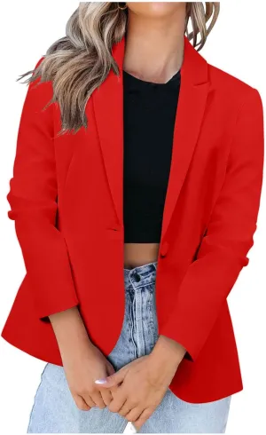 Womens Casual Dressy Blazer Jackets Long Sleeve Button Lapel Collar Cardigan Formal Business Work Office Suit Coat