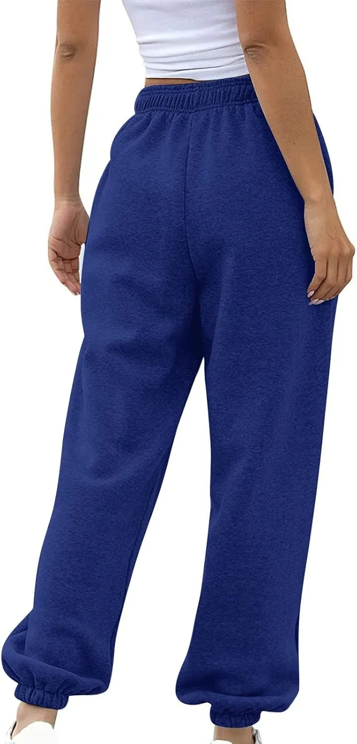 Women's Casual Elastic High Waist Running Sweatpants Business Casual Solid Color Cotton Soft Comfy Trousers Straight Leg Pant