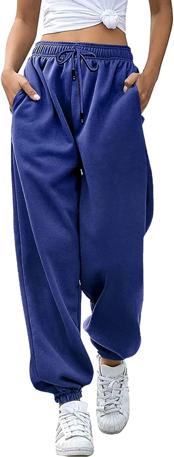 Women's Casual Elastic High Waist Running Sweatpants Business Casual Solid Color Cotton Soft Comfy Trousers Straight Leg Pant