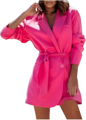 Women's Casual Elegant Blazers Long Sleeve Button Lapel Open Front Business Work Office Pockets Suit Jackets with Belt